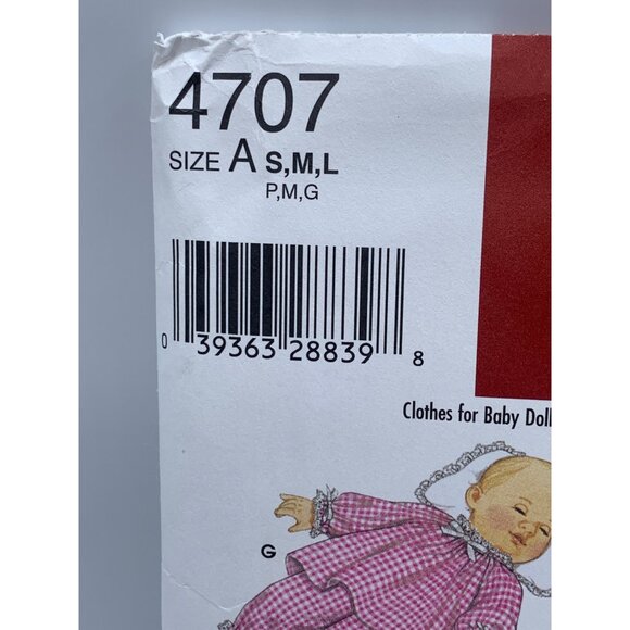 Simplicity Baby Doll Clothes Sewing Pattern  Sz 12" to 22" doll 4707 - uncut - Picture 2 of 4